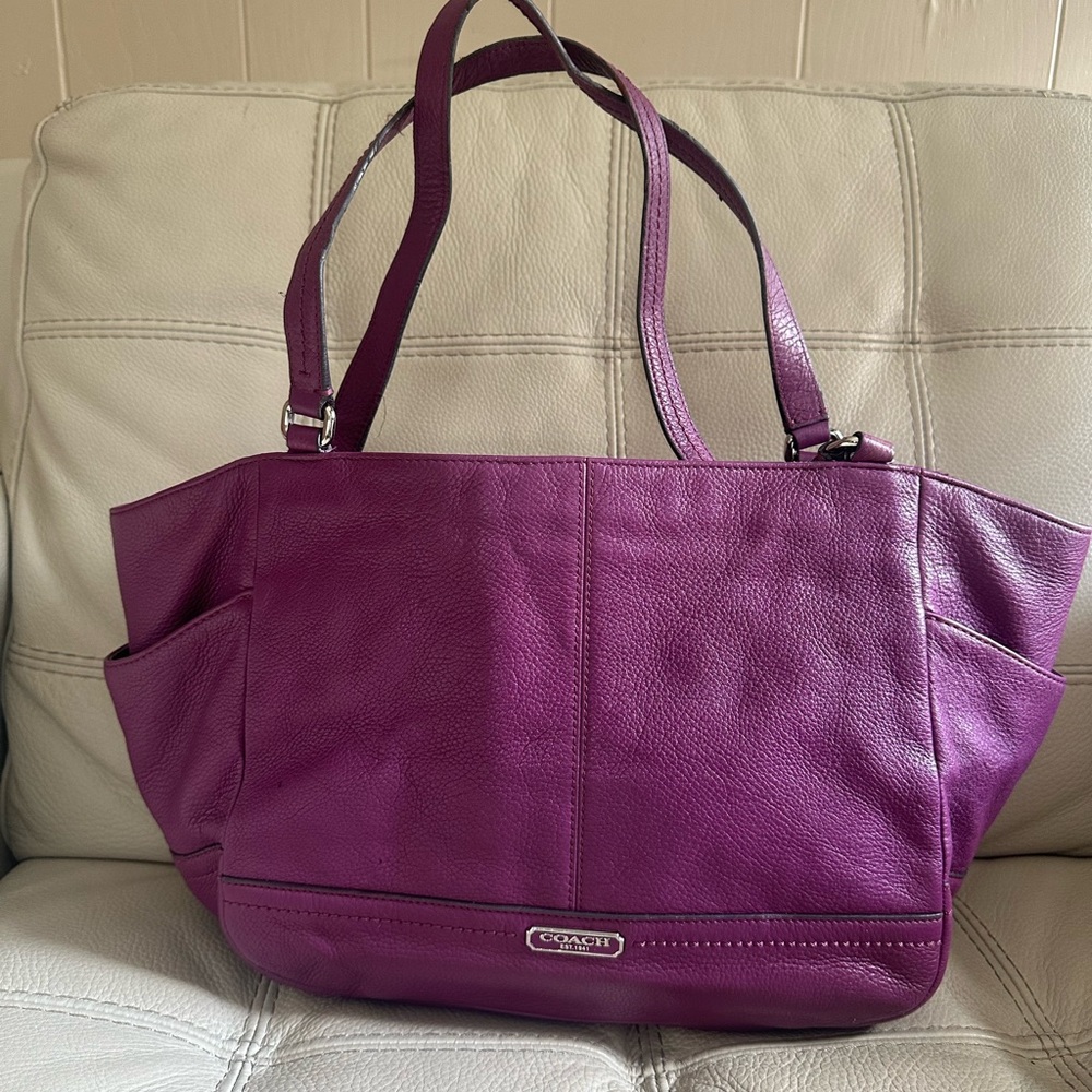 Coach Purple Leather Tote Bag